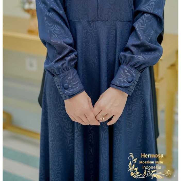 GAMIS SYARI NAVY-GAMIS WANITA MOTIF FLOWER NAVY SYARI PREMIUM-GAMIS