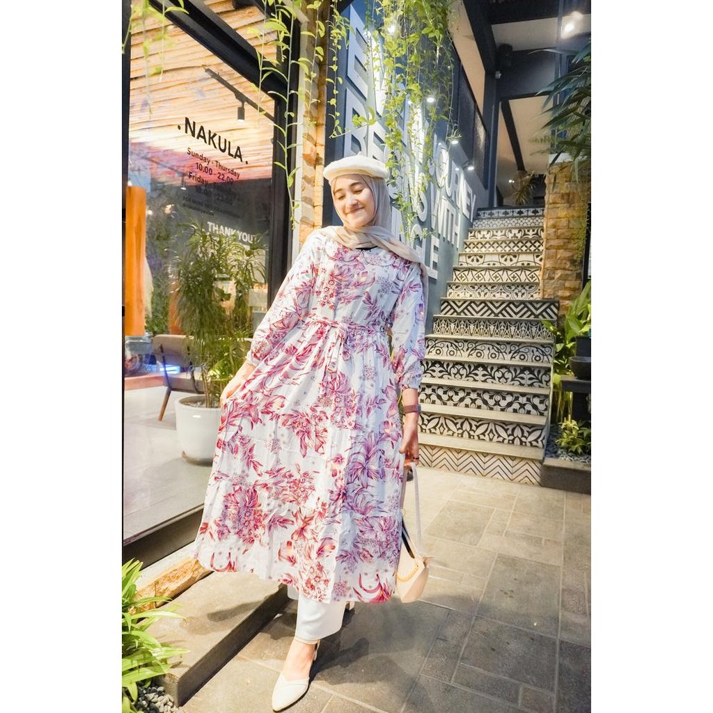 DRESS GAMIS MIDI RAYON VISCOSE PREMIUM BESTSELLER, MIDI FLOWER NHM