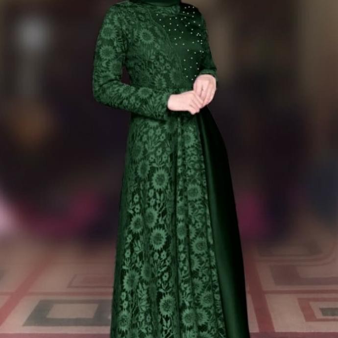 BAJU GAMIS DRESS MUSLIM TERBARU CARISA MAXI HIJAU BOTOL
