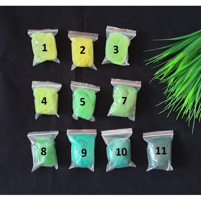 

UT808 Woll Fibre for DIY Needle Felting - Serat Woll Gradasi Hijau (3g) BIG SALE