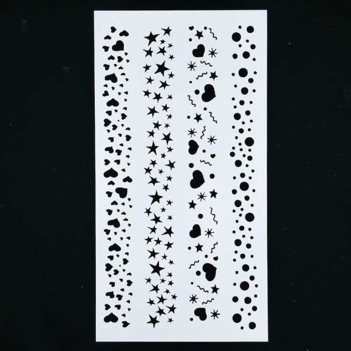 

LO374 Plastic Stencil 4 Border Line Heart+Star+Round Shape 23x12cm OBRAL