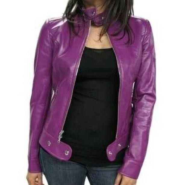 Jaket semi kulit wanita warna ungu terbaru purple leather jacket GT