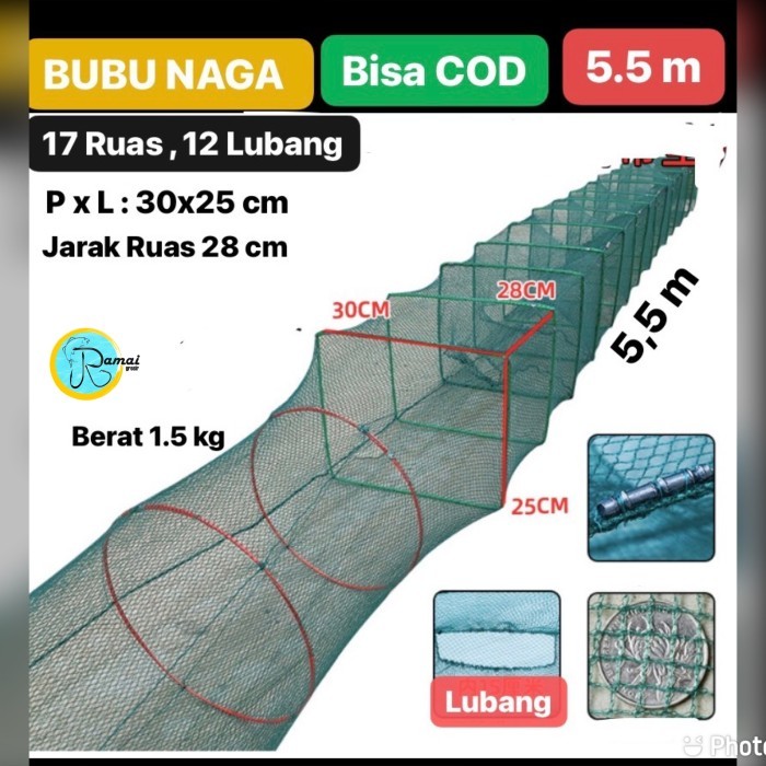 Jala Bubu Naga 5.5M Perangkap Ikan Lobster Persegi