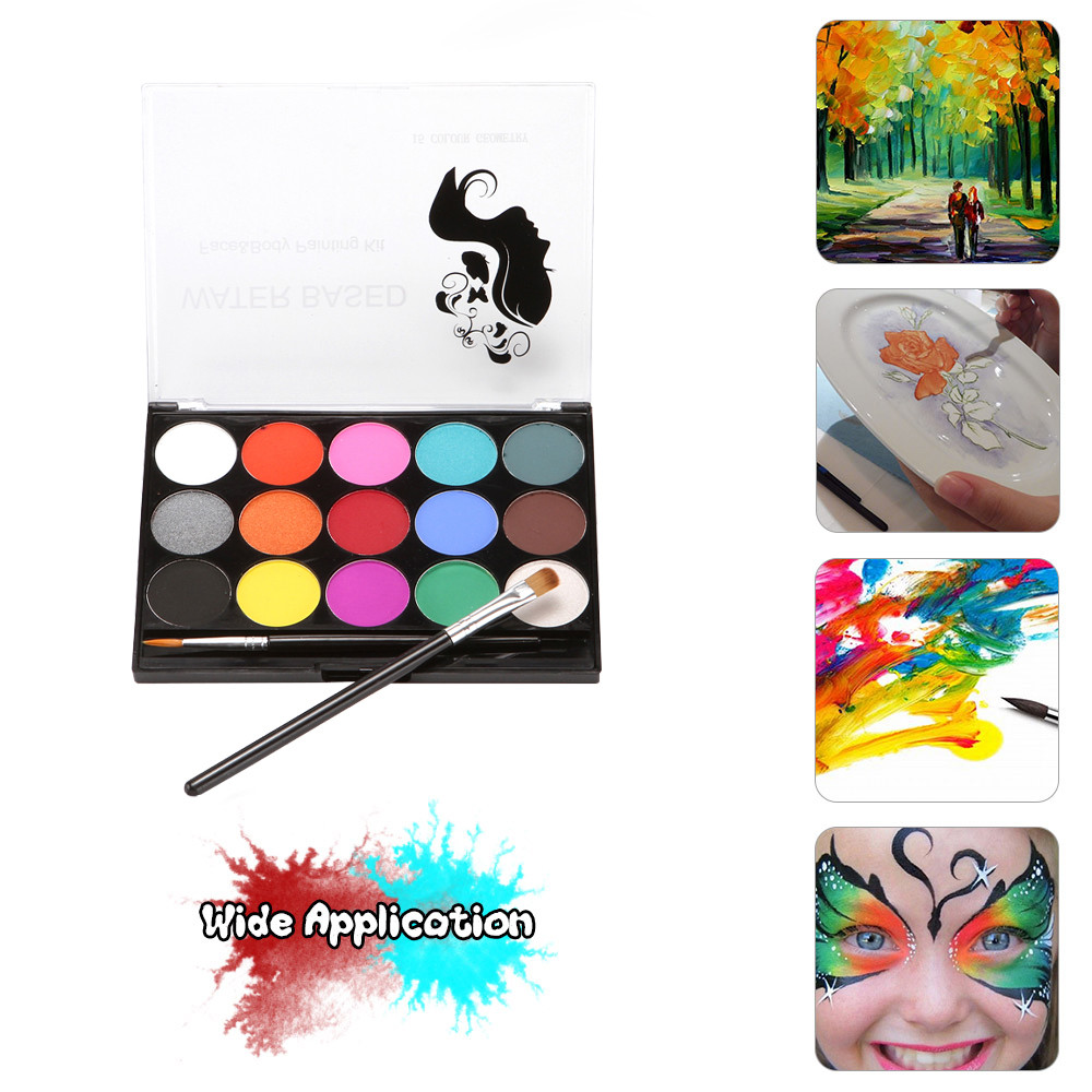 

Face Paint Face Paint Kit Professional Water Based Body Paint 15 Colors Washable Non-Toxic Paints 2 Paintbrushes for Kid Sensitive Skin Halloween Costume Makeup Party Supplies