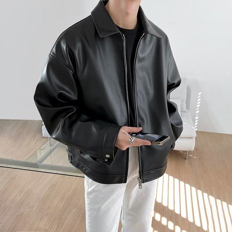 Men's Casual Polo Collar Pu Handsome Jacket