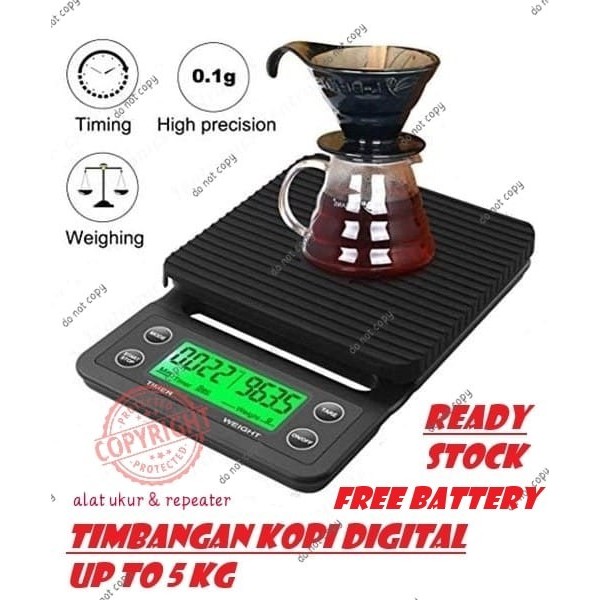 

Timbangan Digital Scale Timer Takaran Kopi Bumbu Masak Kue V60 5 Kg