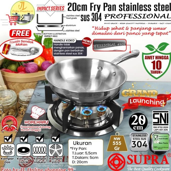 SUPRA panci fry pan 26cm stainless steel SUS 304 impact bottom professional cookware series / wajan 