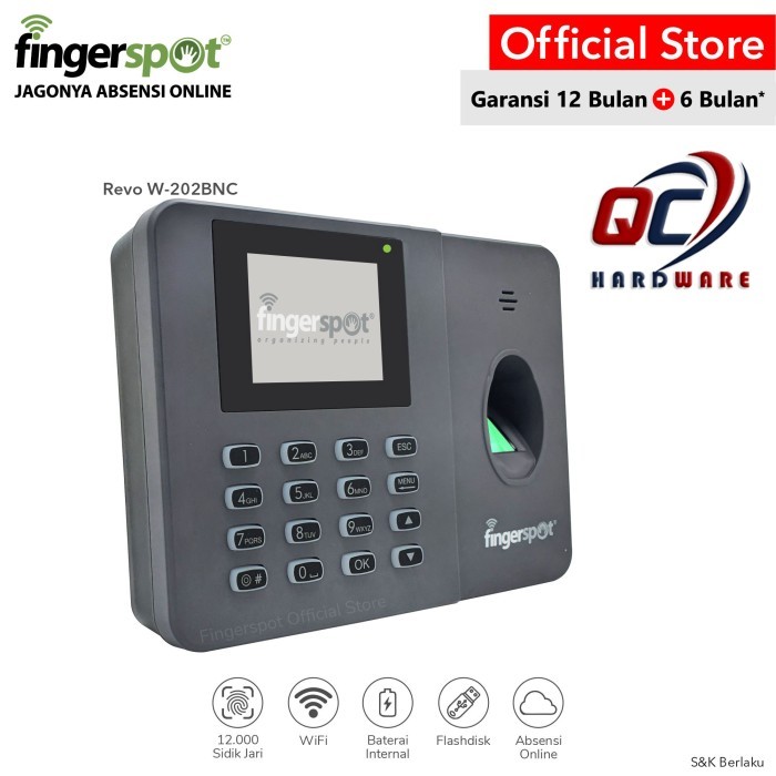 Mesin Absensi Fingerspot Revo W-202 Bnc (Wifi + Battery)