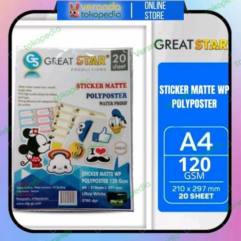 

Sale Great Star Sticker Matte Wp Polyposter A4/120Gsm 20'S