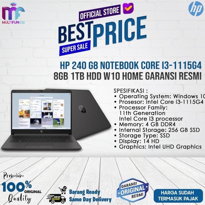 

HP 240 G8 Notebook Core i3-1115G4 8GB 1TB HDD W10 Home Garansi Resmi