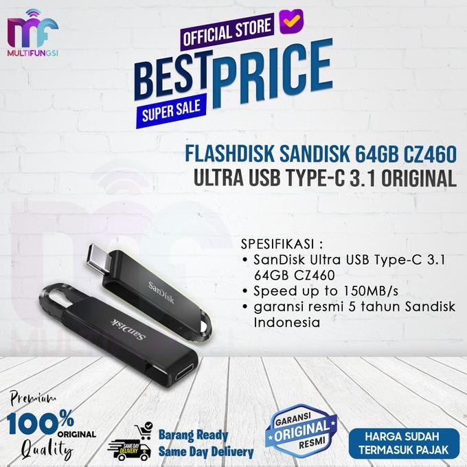 

Flashdisk SanDisk 64GB CZ460 Ultra USB Type-C 3.1 Original