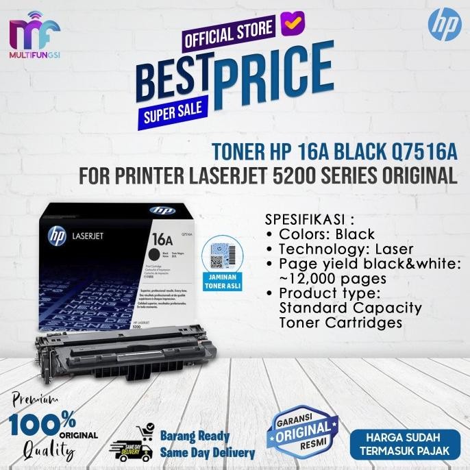 

Toner HP 16A Black Q7516A For Printer Laserjet 5200 series Original