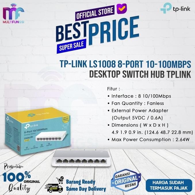 

TP-LINK LS1008 8-Port 10-100Mbps Desktop Switch hub TPLINK