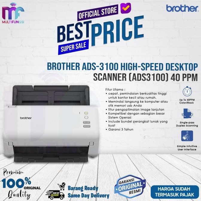 

Brother ADS-3100 High-Speed Desktop Scanner (ADS3100) 40ppm Garansi