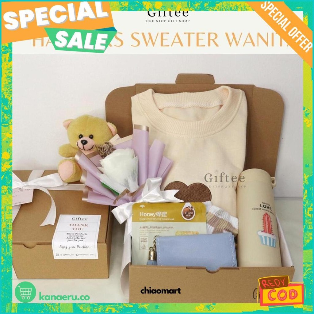 

Hampers Sweater Cewek Wanita Bunga Dompet Botol Minum Boneka Jeket Jacket Baju Premium Kado Gift Box Hadiah Ultah Ulang Tahun Birthday Wisuda Graduation Sempro Sidang Cewe Pacar Teman Murah Anniversary Pasangan By Giftee Id Murah
