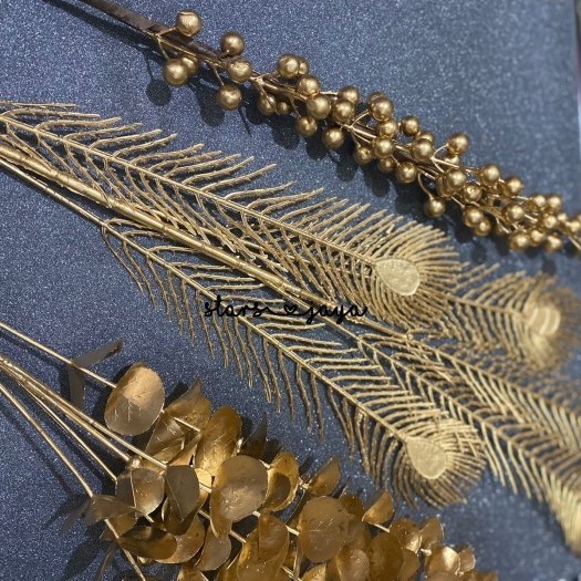 Bunga Hiasan Natal Gold, Dekorasi Natal, Hiasan Natal, Bunga Tusuk