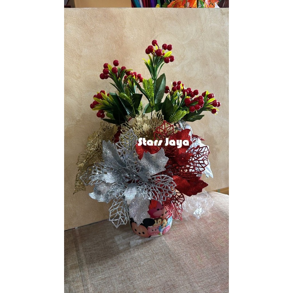 Hiasan Bunga Pohon Natal, Dekorasi Natal, Hiasan Natal, Bunga Tusuk