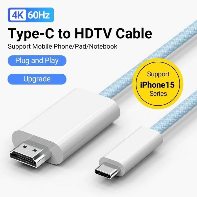 

Produk Baru!! Kabel USB Type C To HDMI 4K 60Hz Cable Nylon Woven 1.8M for iPhone 15 Series/MacBook Pro/Air, iPad ,Galaxy S24 Series, Surface