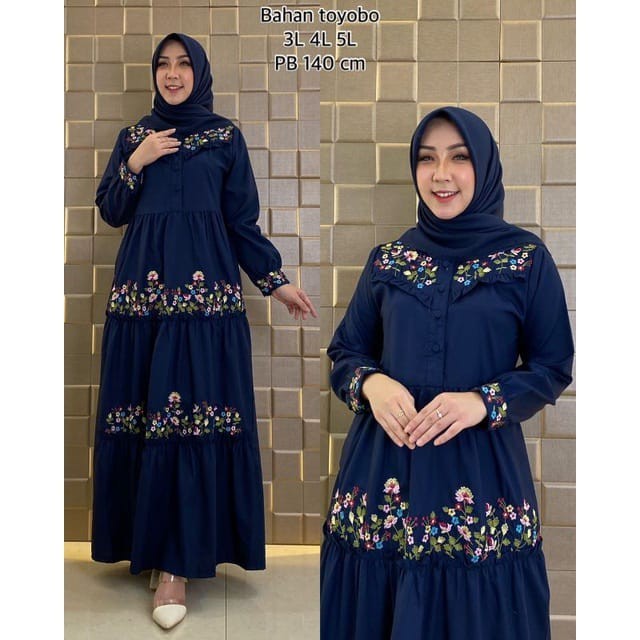 Baju Gamis Wanita Dewasa Terbaru Bahan Bagus Adem Dan Kualitas - NAVY, M