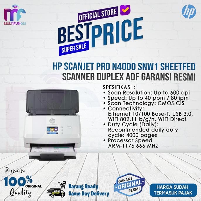 

HP ScanJet Pro N4000 snw1 Sheetfed Scanner Duplex ADF Garansi Resmi