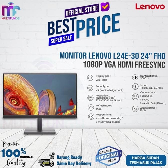 

Monitor Lenovo L24e-30 24" FHD 1080p VGA HDMI FreeSync Garansi Resmi