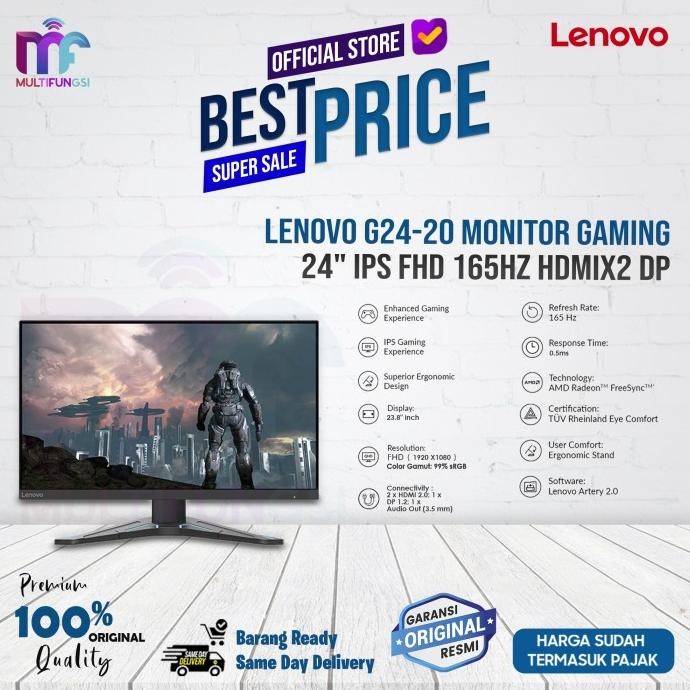 

Lenovo G24-20 Monitor Gaming 24" IPS FHD 165Hz HDMIx2 DP Garansi Resmi