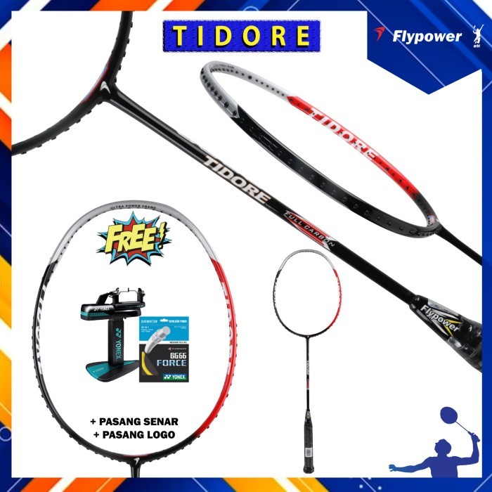 Raket Badminton Original FLYPOWER TIDORE Black White Red