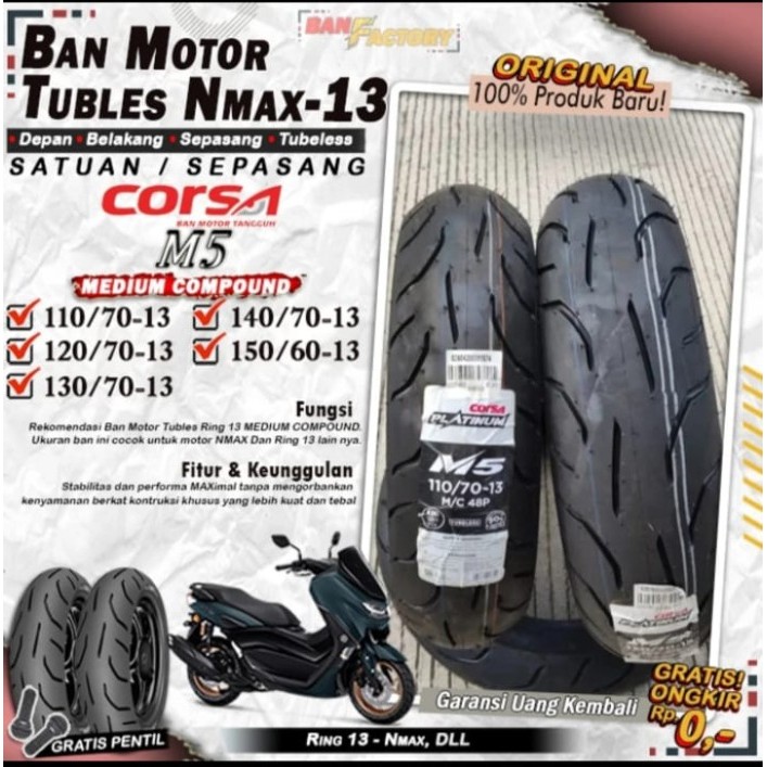 Ban Motor Matic Tubles Ring 13 Corsa M5 Ring 13 Ban Depan Belakang Motor Nmax PCX Ring 13