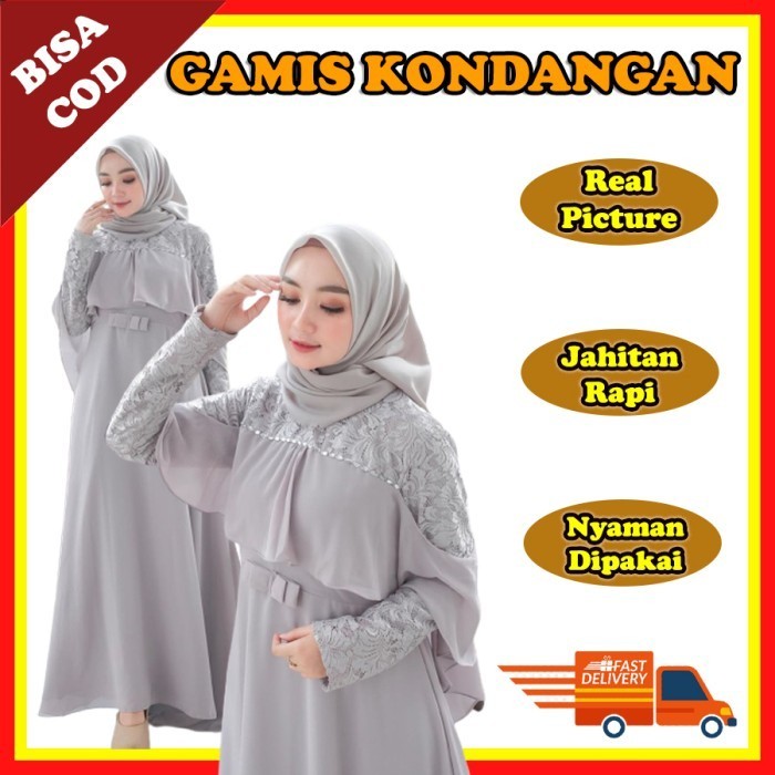 [TERMURAH DI SHOPEE] Gamis Cewek Dewasa Gamis Brukat Import Fashion Muslim Wanita SC011 - Abu-abu