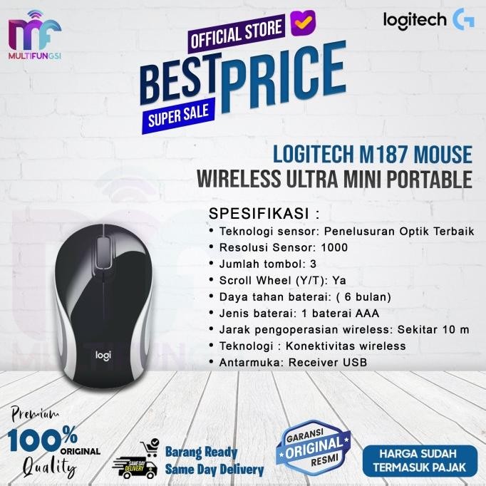 

LOGITECH Mouse M187 Wireless Ultra Portable M-187 Hitam