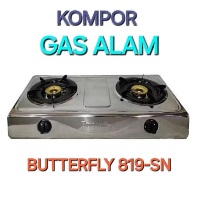 READY Kompor Gas Alam PGN (Gas Alam) Butterfly 819-GA Full Stainless Steel SNI