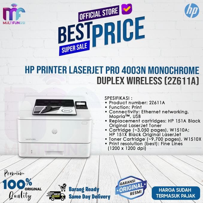 

HP Printer LaserJet Pro 4003N Monochrome Duplex Wireless (2Z611A)