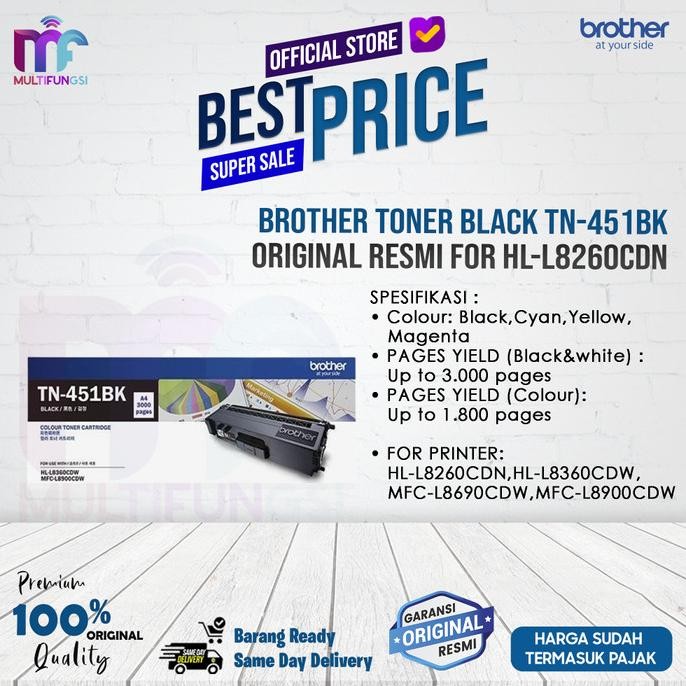 

Brother Toner Black TN-451BK / TN451 BK Original Resmi For HL-L8260CDN