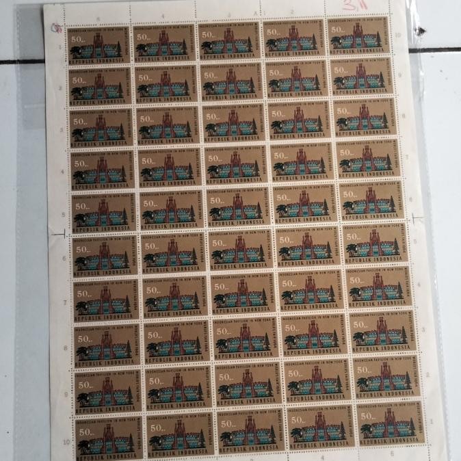 

perangko lembaran full sheet (50pcs) Indonesian pavilion in new york worlds fair 1964 Rp50