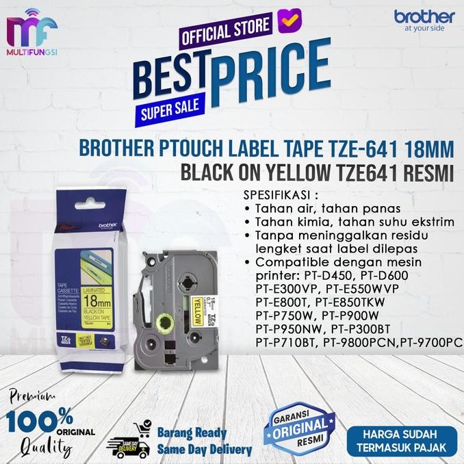 

Brother Ptouch Label Tape TZe-641 18mm Black on Yellow TZe641 Resmi
