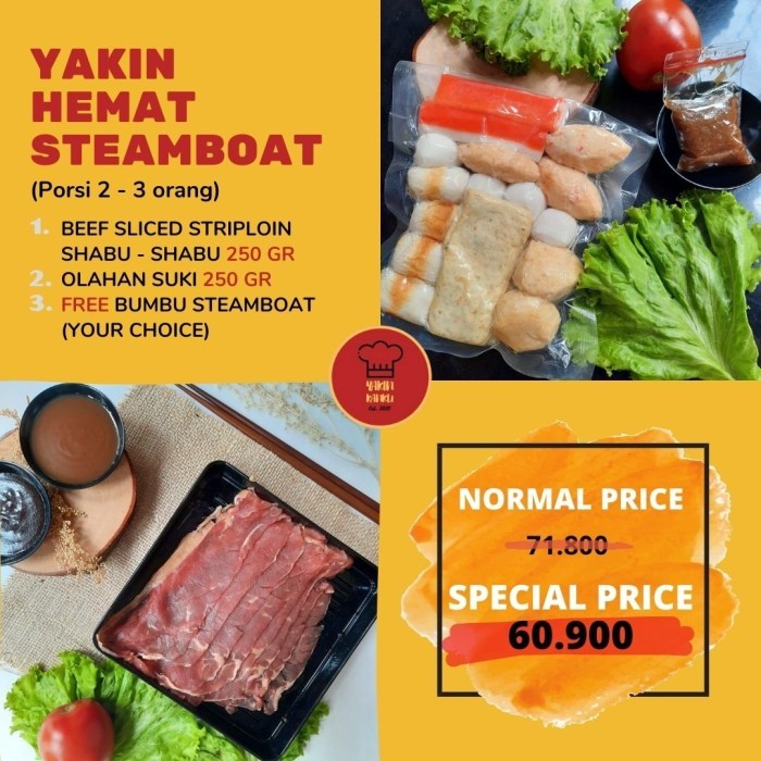 

Bundling Beef Aus Striploin Shabu-Shabu+Paket Steamboat Free Bumbu