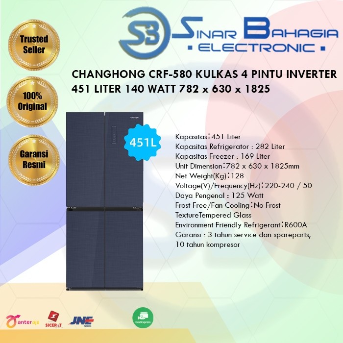 CHANGHONG CRF-580 KULKAS 4 PINTU INVERTER (NEW) (KHUSUS BANDUNG)