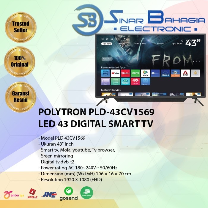 POLYTRON PLD-43CV1569 LED 43 DIGITAL SMART TV (NEW) (KHUSUS BANDUNG)