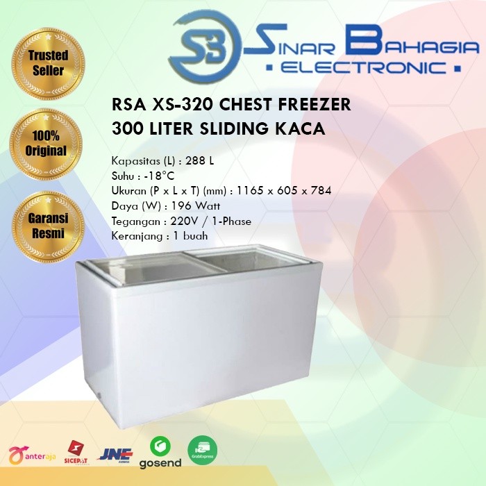 RSA XS-320 CHEST FREEZER 300 LITER SLIDING KACA (NEW) ( Khusus Bandung)