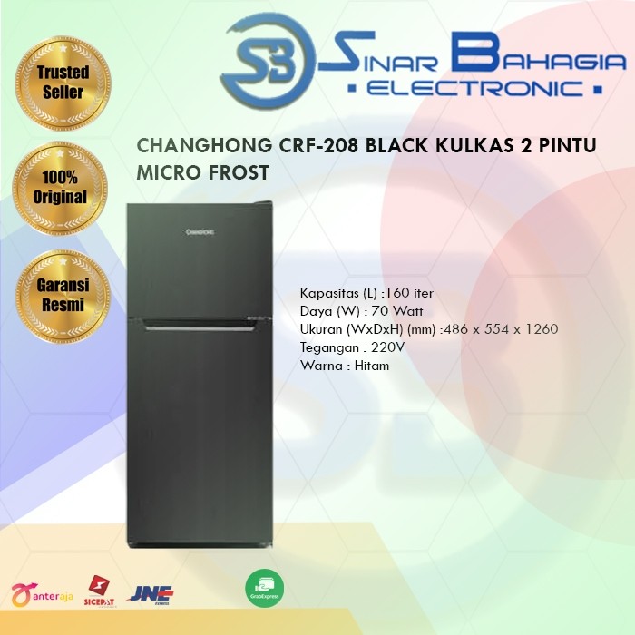 CHANGHONG CRF-208 BLACK  KULKAS 2 PINTU MICRO FROST (NEW) (KHUSUS BANDUNG)