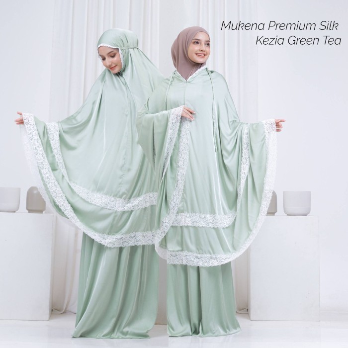 Mukena PUSAT MUKENA INDONESIA - MUKENA DEWASA 2IN1 PREMIUM SILK KEZIA - GREEN TEA katun premium terb