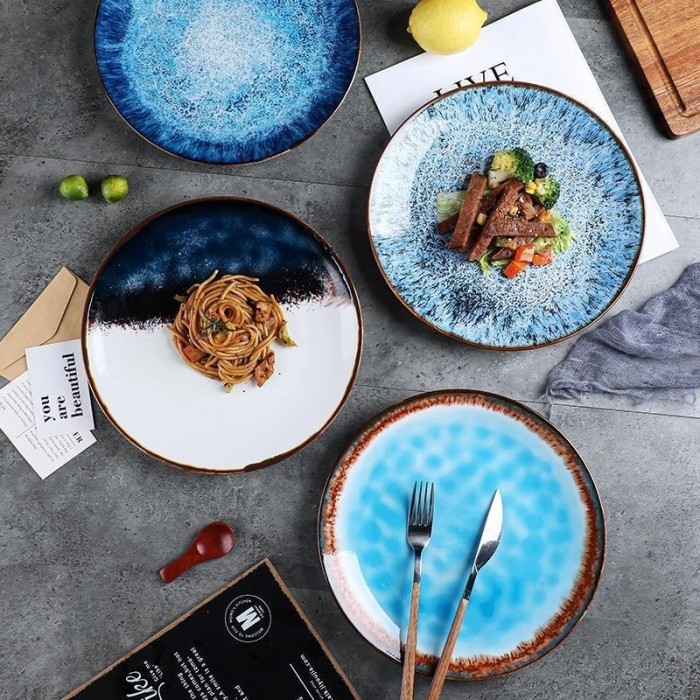 HHS PIRING KERAMIK MOTIF SKY BLUE / PIRING MOTIF JEPANG 20CM