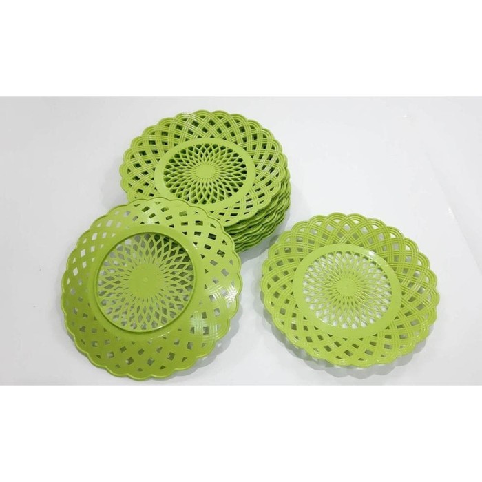 PROMO PIRING ROTAN PLASTIK ANYAMAN HIJAU 1 LUSIN