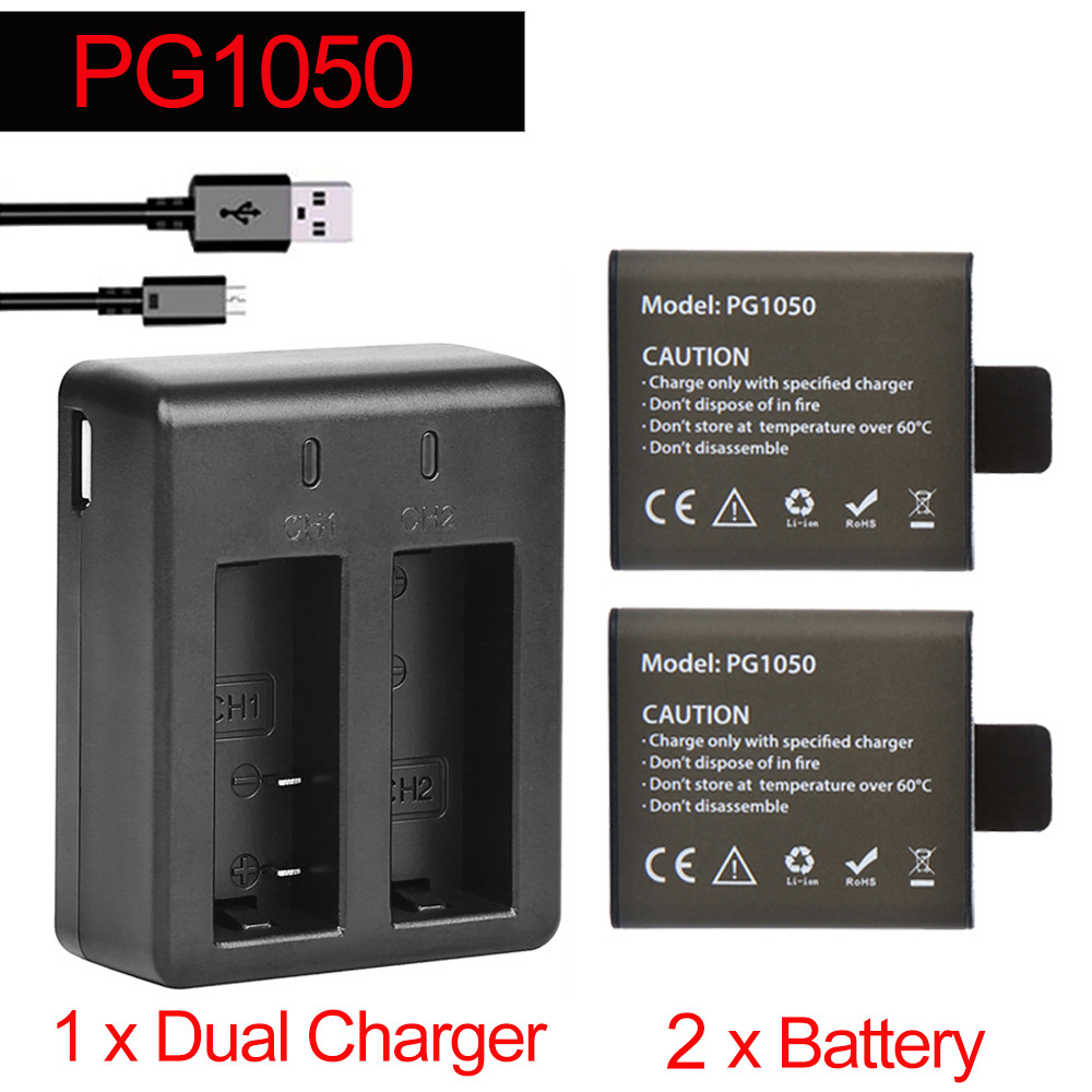 1050mAH PG1050 Battery + Dual Charr For EKEN H9 H9R H3R