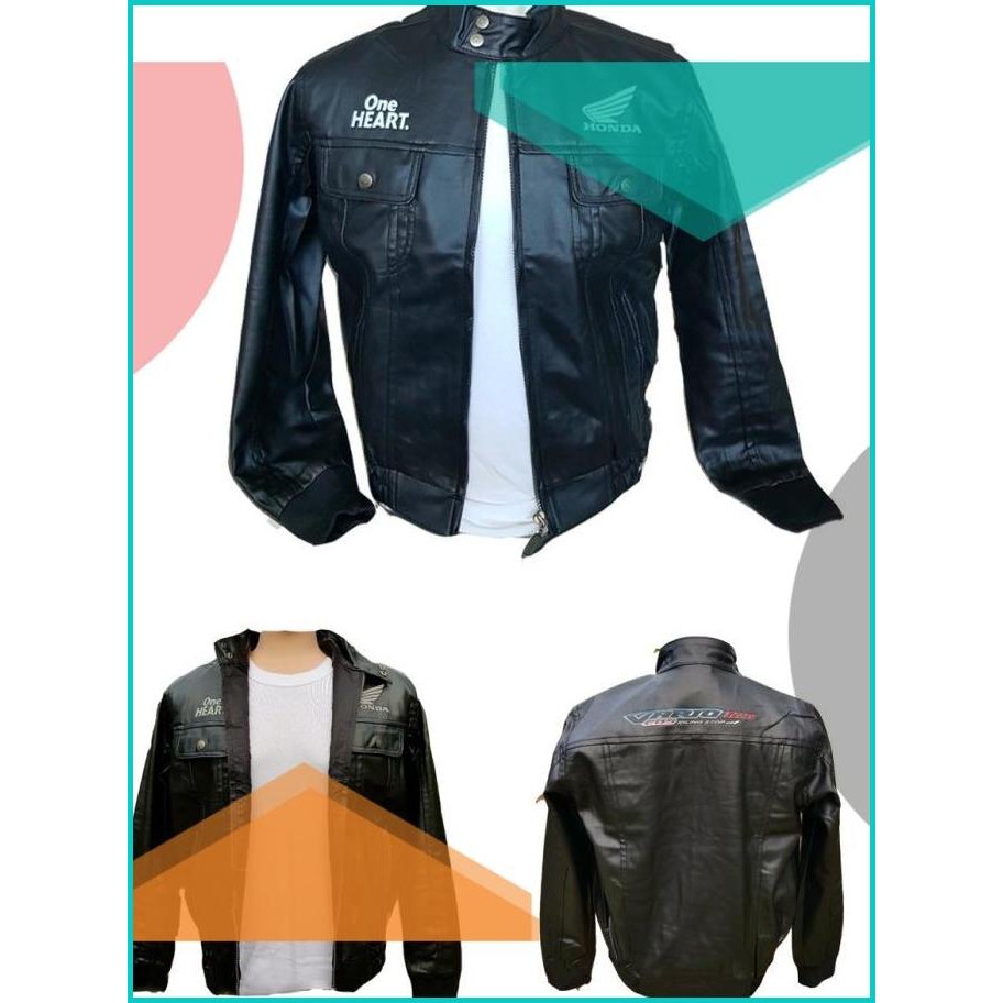 Jaket Motor Kulit Pria Hitam Edisi Honda 11OKTZ4 last stok