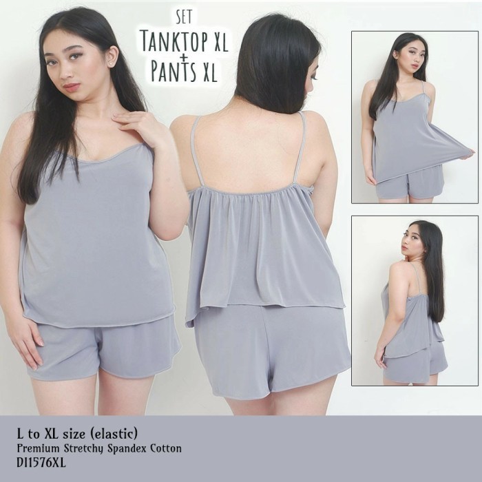 BERMUTU baju tidur wanita Sexy dewasa setelan tanktop celana jumbo abu XL