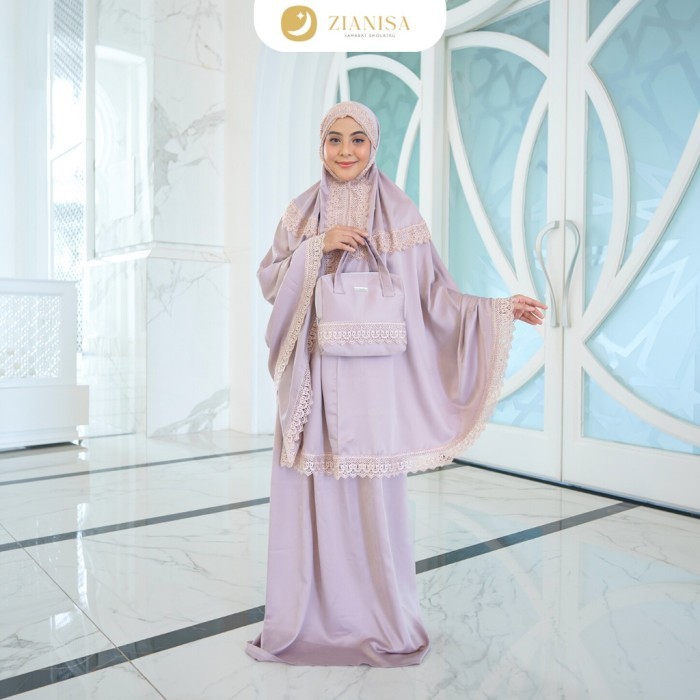 Mukena Premium Zianisa Renda Silk Aqira Beige All Size #Original