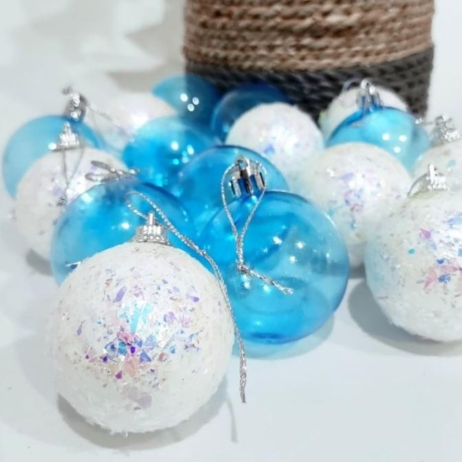 

Sale! Bola Biru Transparan Bola Natal 5 Cm Glitter Snowflake Hiasan Pohon Natal Gantungan Salju Ornamen Christmas Tree Murah