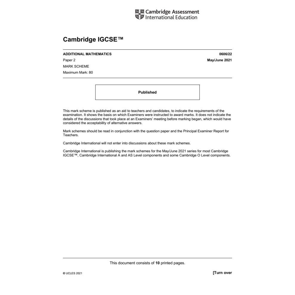 Igcse Add Math 0606 2019-2022 May/June Past Papers Only, No Keys. Terlaris 100 % Original