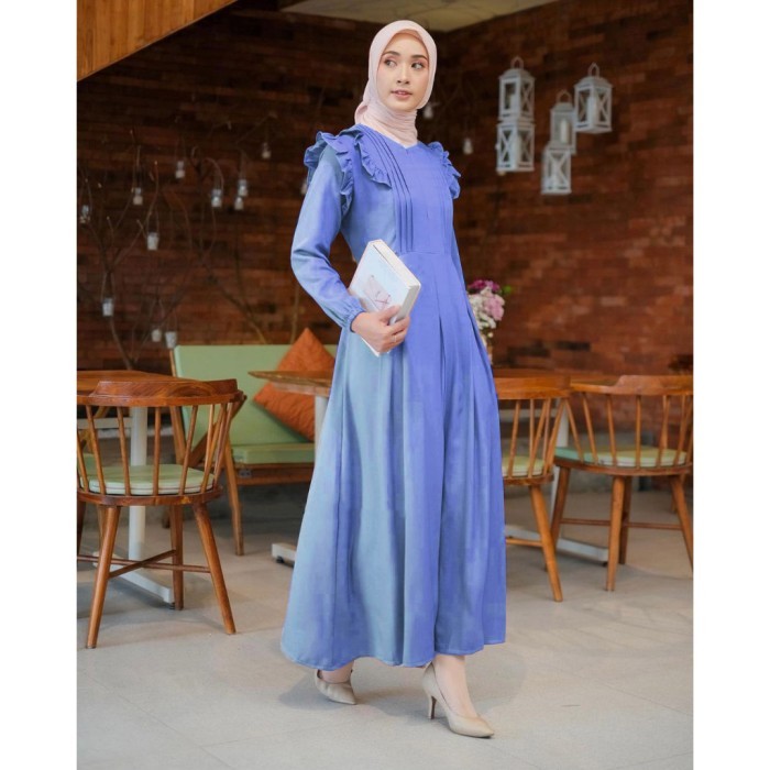 [TERLARIS DI SHOPEE] Gamis wanita dewasa terbaru modern syari polos dress muslim remaja - Denim